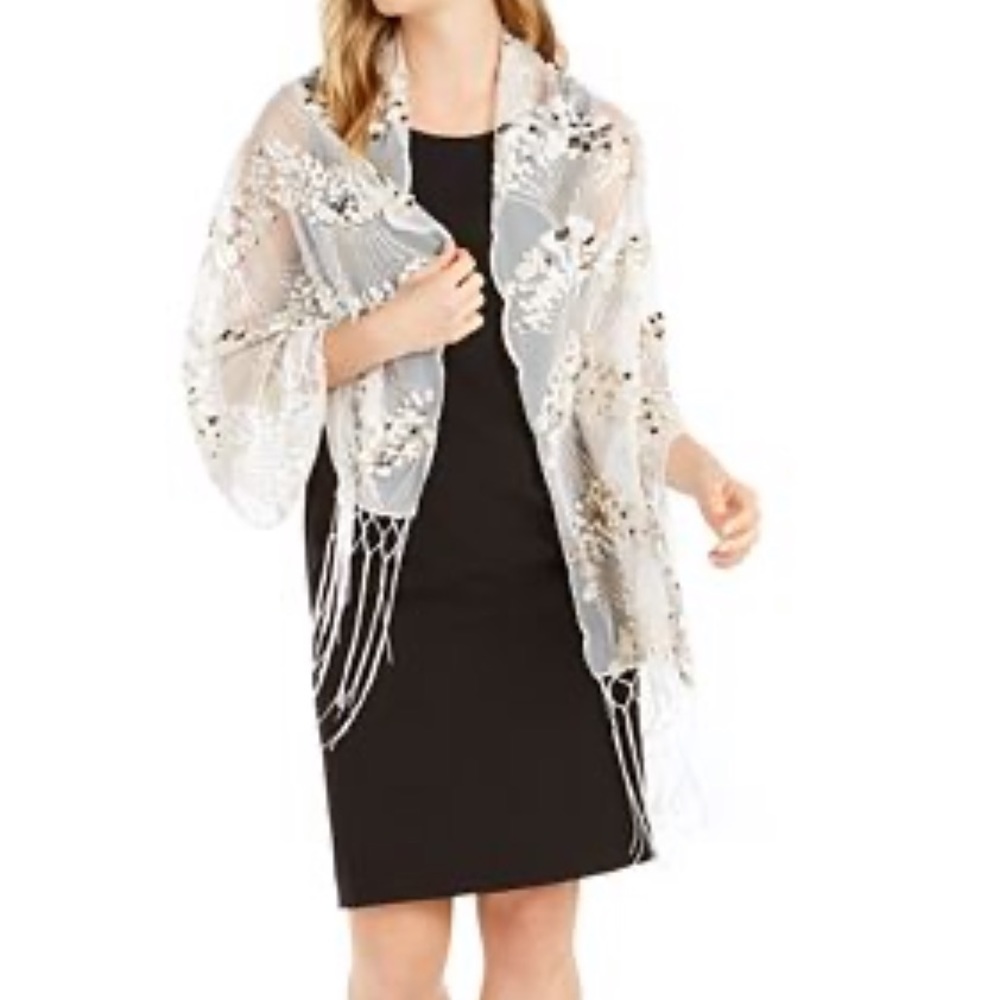 NWT INC Art Deco ivory/ gold sequined wrap/scarf